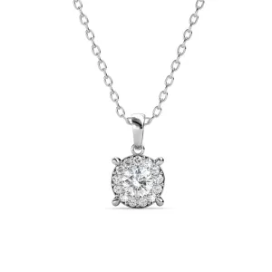 Luxe Swarovski Schmuck Raylee Halo-Anhängerketten aus 18 Karat vergoldetem Weißgold mit Swarovski-Kristallen