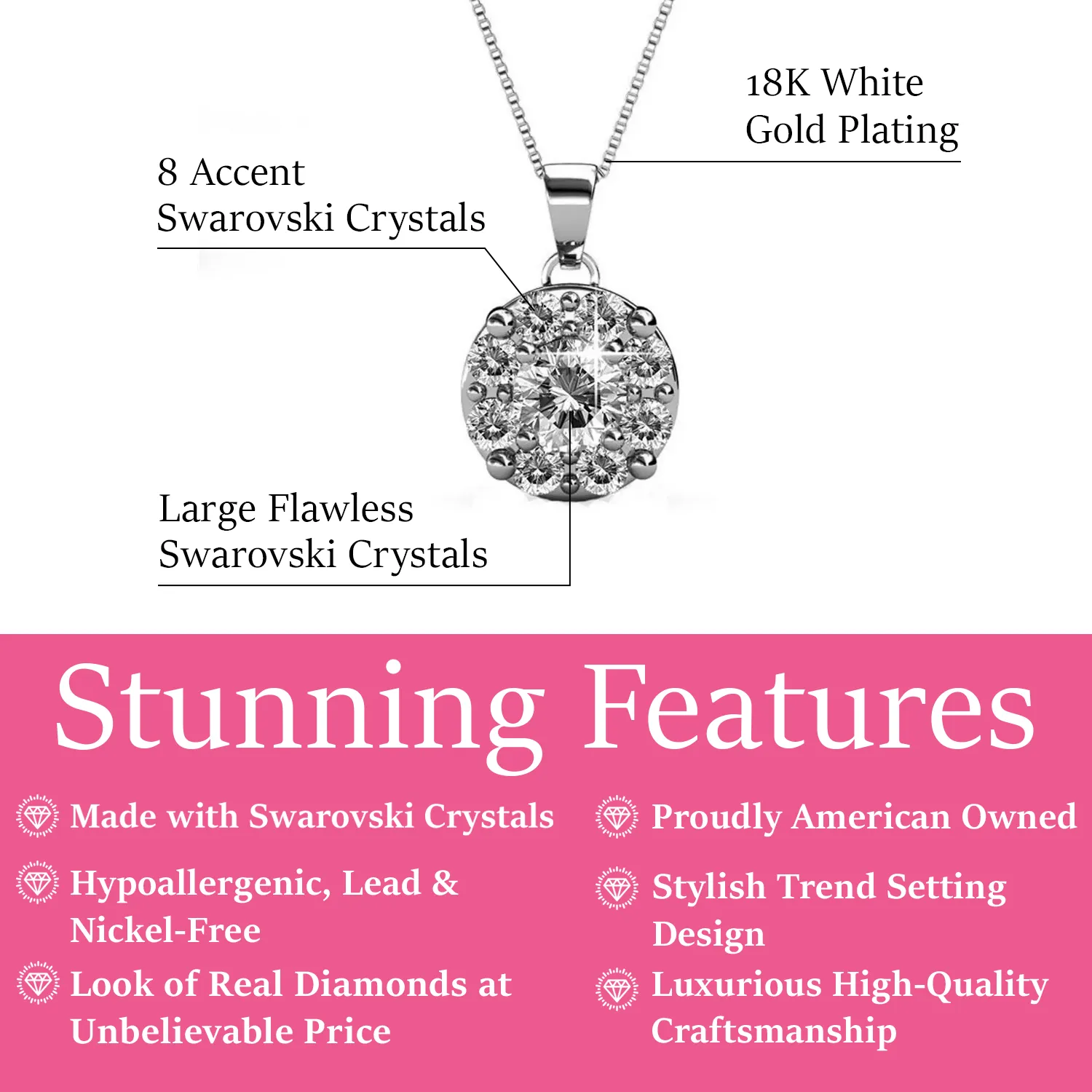 Luxus Swarovski Schmuck Ruth 18k Weißgold beschichtetes Silber Anhänger Halskette mit Swarovski Kristallen