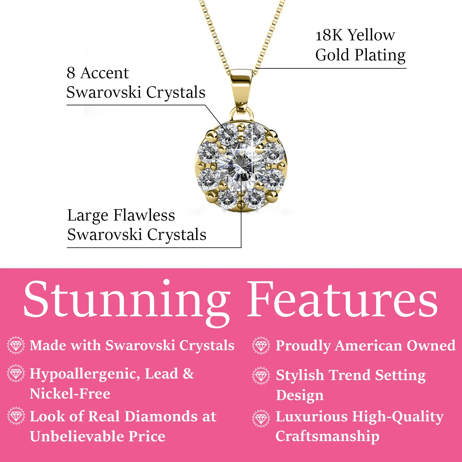 Luxus Swarovski Schmuck Ruth 18k Weißgold beschichtetes Silber Anhänger Halskette mit Swarovski Kristallen