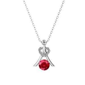 Luxus Swarovski Schmuck Serenity Juli Geburtsstein Rubin Halskette 18k Weißgold beschichtete Silberkette mit runden Swarovski Kristallen