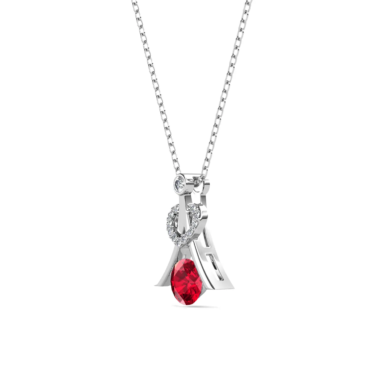 Luxus Swarovski Schmuck Serenity Juli Geburtsstein Rubin Halskette 18k Weißgold beschichtete Silberkette mit runden Swarovski Kristallen