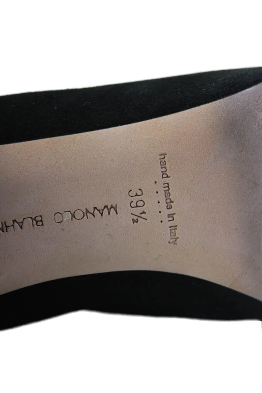 Manolo Blahnik Damen Cone Absatz Spitz Zehen Kniestiefel Schwarz Wildleder 39.5 Schuhe_Manolo-Blahnik