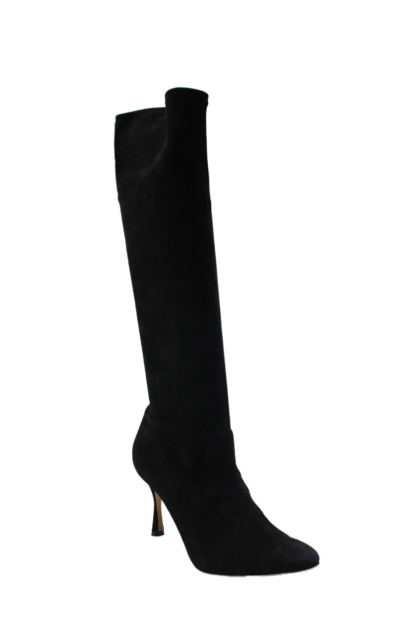 Manolo Blahnik Damen Cone Absatz Spitz Zehen Kniestiefel Schwarz Wildleder 39.5 Schuhe_Manolo-Blahnik