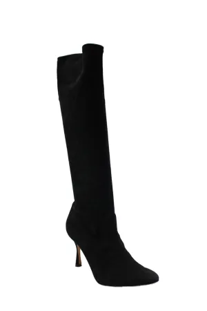 Manolo Blahnik Damen Cone Absatz Spitz Zehen Kniestiefel Schwarz Wildleder 39.5 Schuhe_Manolo-Blahnik