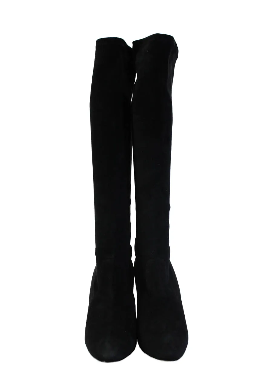 Manolo Blahnik Damen Cone Absatz Spitz Zehen Kniestiefel Schwarz Wildleder 39.5 Schuhe_Manolo-Blahnik