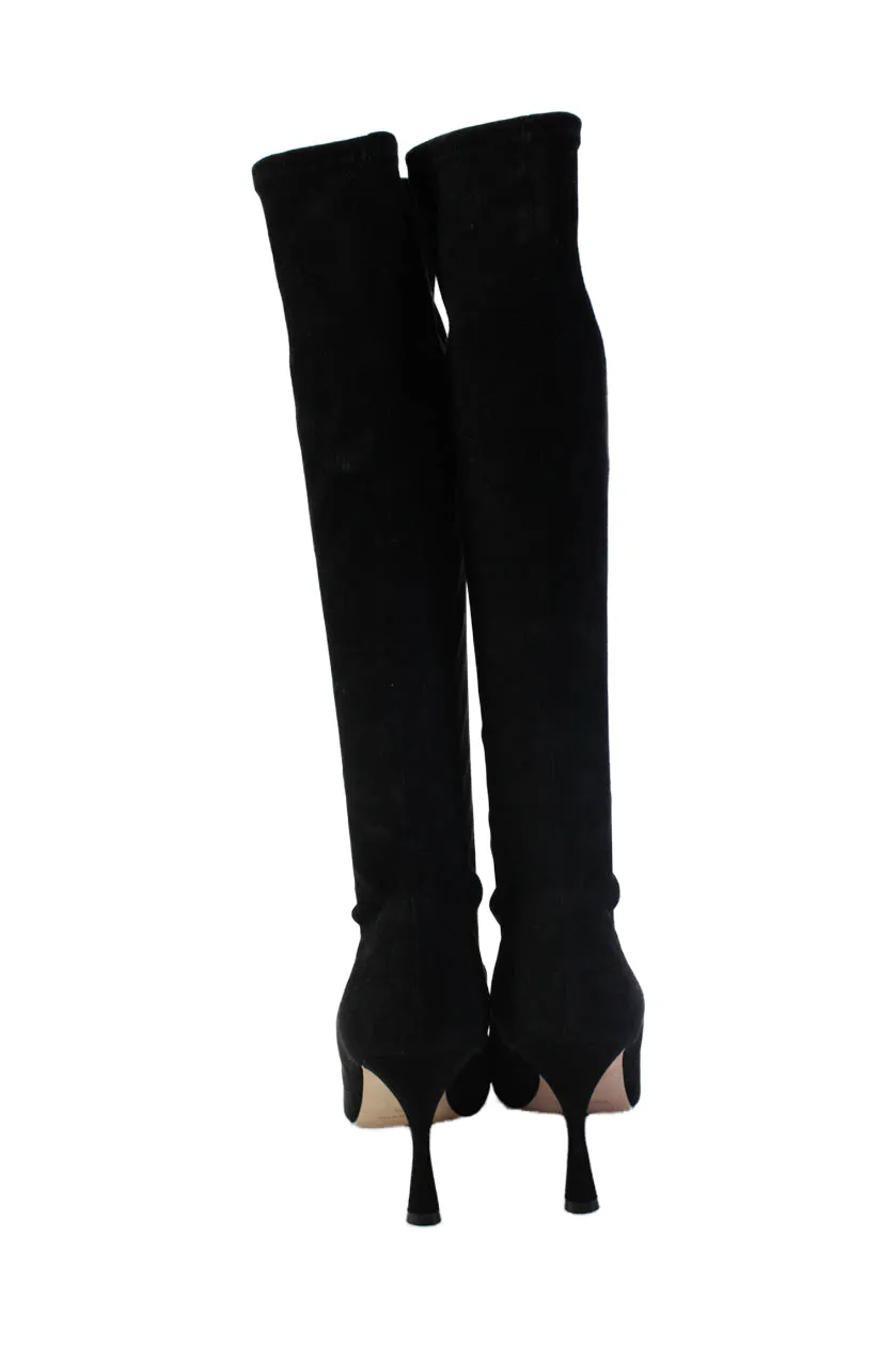 Manolo Blahnik Damen Cone Absatz Spitz Zehen Kniestiefel Schwarz Wildleder 39.5 Schuhe_Manolo-Blahnik