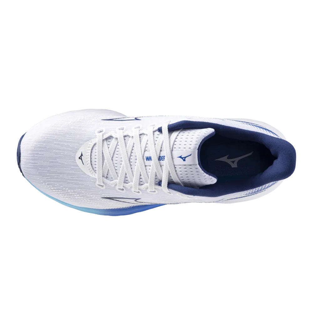 Mizuno Damen Wave Rider 28 Laufschuhe in Weiß/Mugen Blau/Fluss Blau AW24