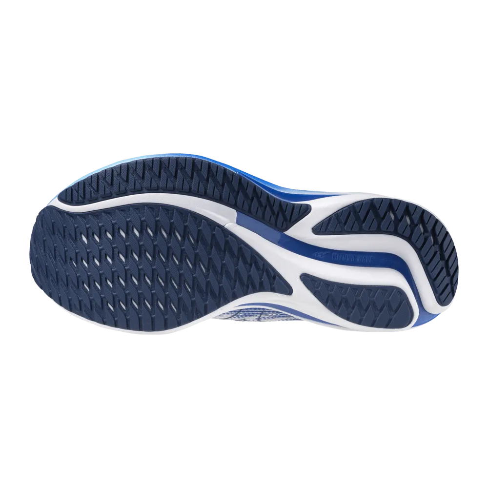 Mizuno Damen Wave Rider 28 Laufschuhe in Weiß/Mugen Blau/Fluss Blau AW24