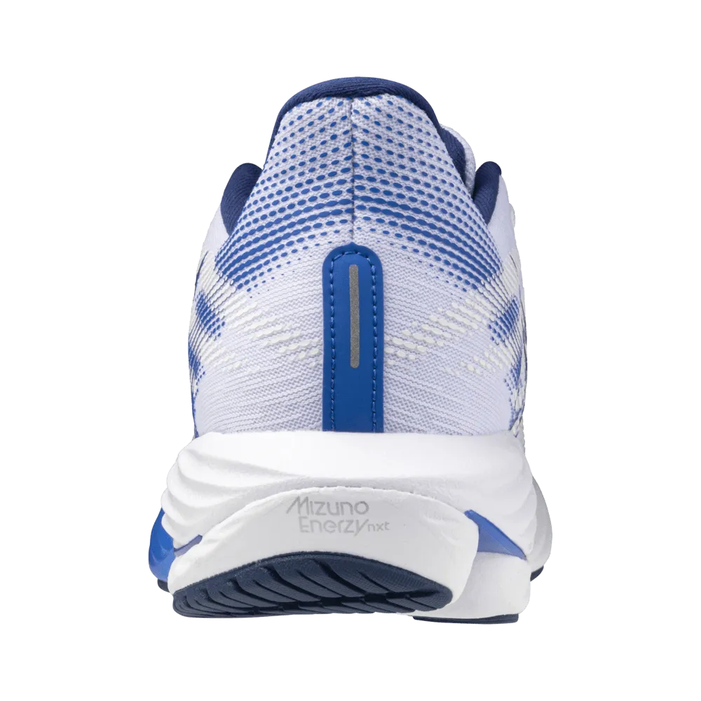 Mizuno Damen Wave Rider 28 Laufschuhe in Weiß/Mugen Blau/Fluss Blau AW24
