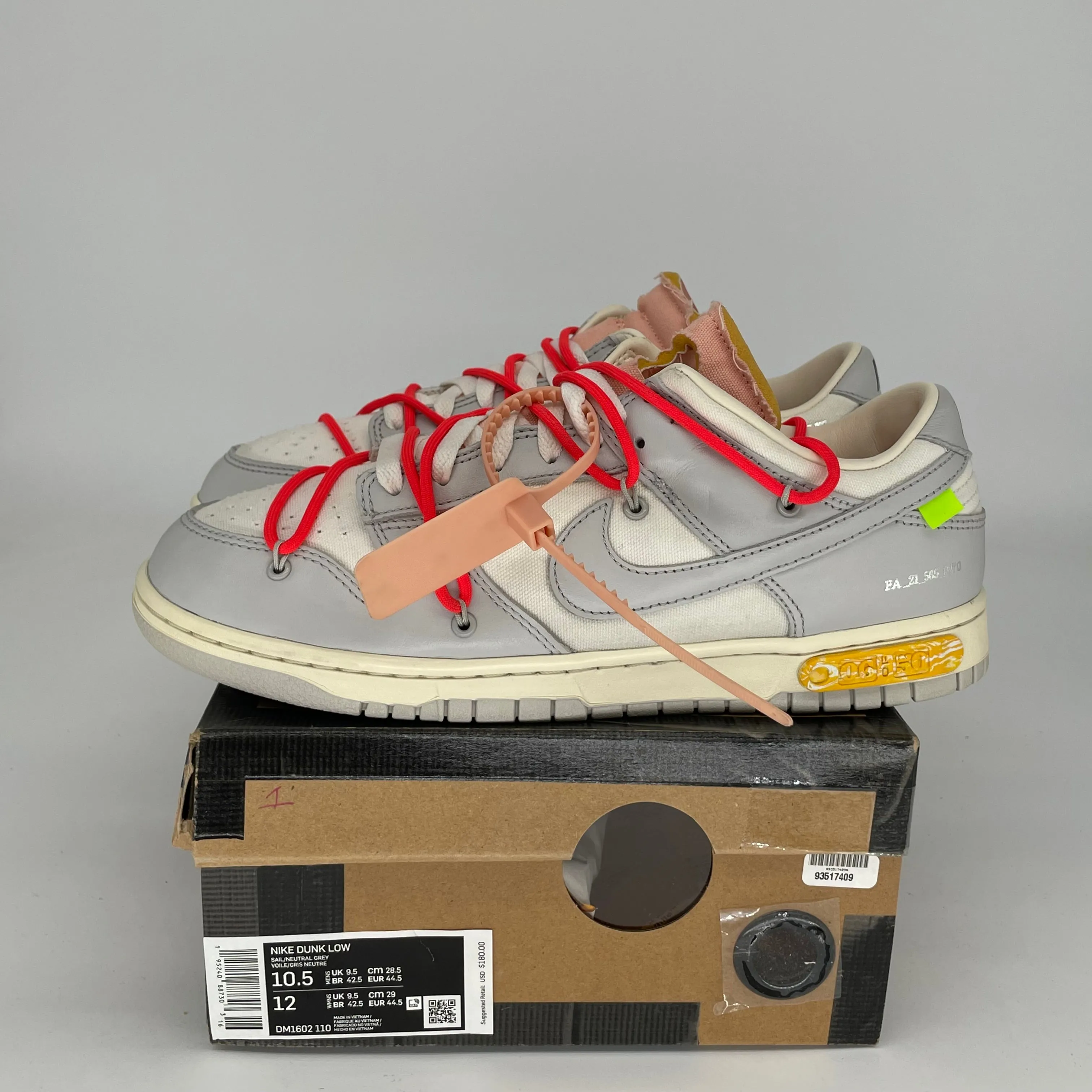 NIKE DUNK LOW OFF WHITE LOT 6 GRÖSSE 10.5 DM1602-110