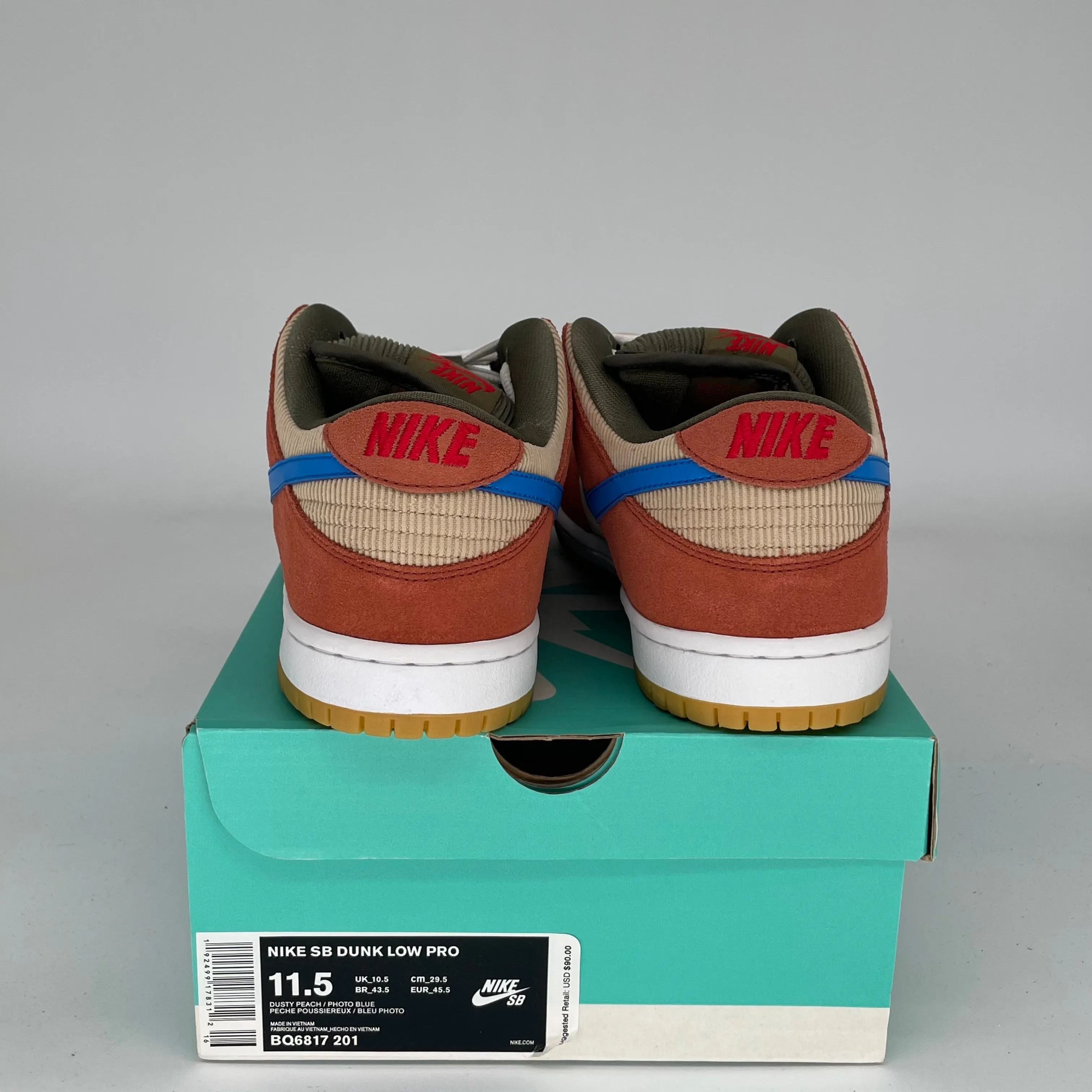 NIKE SB DUNK LOW CORDUROY DUSTY PEACH GRÖSSE 11.5 BQ6817-201