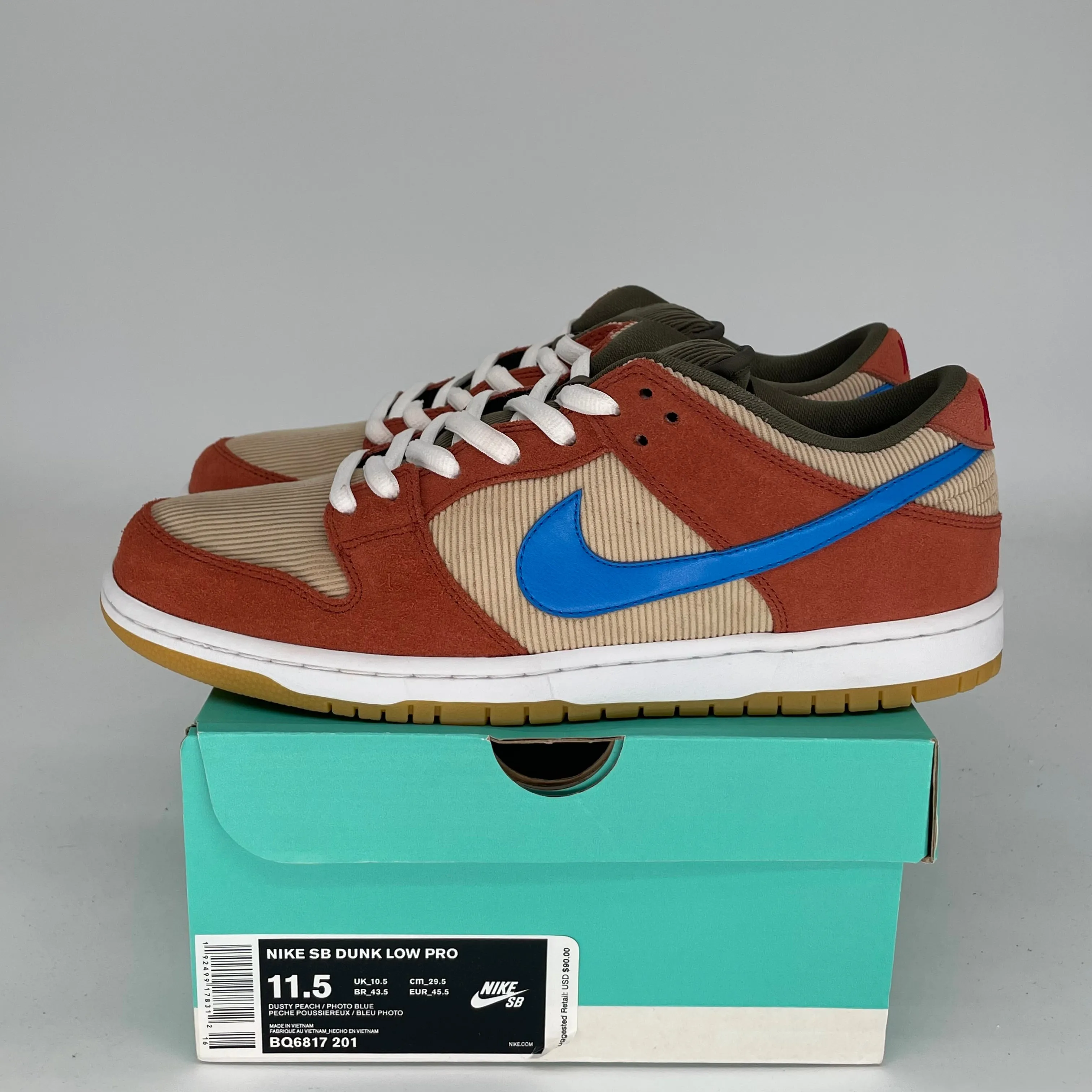 NIKE SB DUNK LOW CORDUROY DUSTY PEACH GRÖSSE 11.5 BQ6817-201