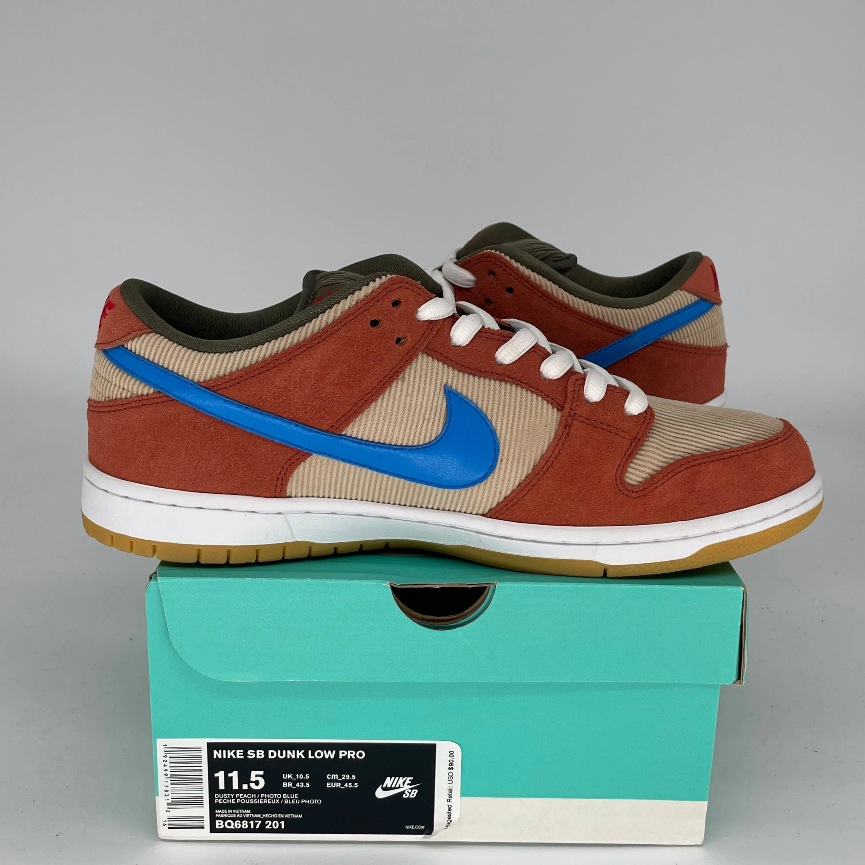 NIKE SB DUNK LOW CORDUROY DUSTY PEACH GRÖSSE 11.5 BQ6817-201
