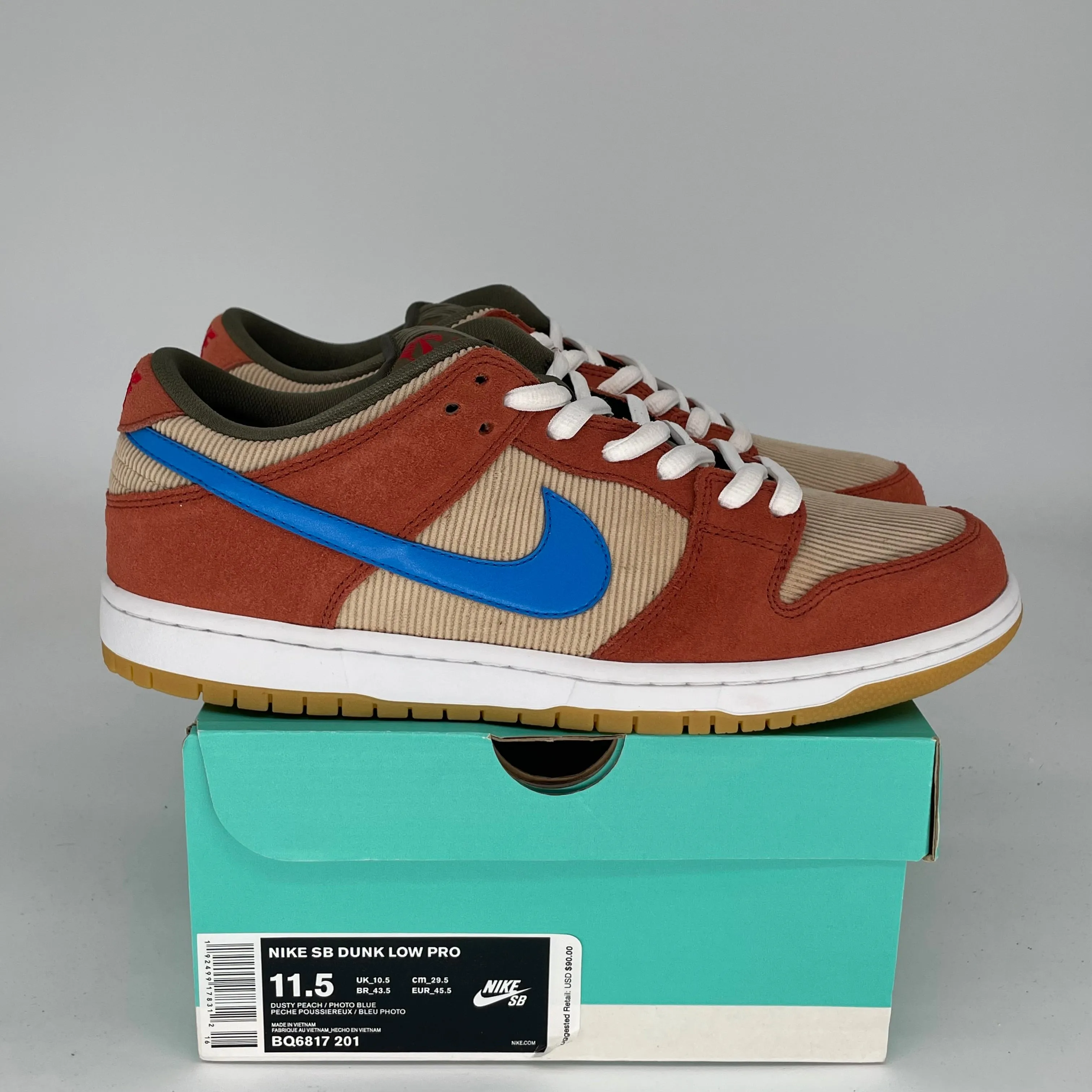 NIKE SB DUNK LOW CORDUROY DUSTY PEACH GRÖSSE 11.5 BQ6817-201