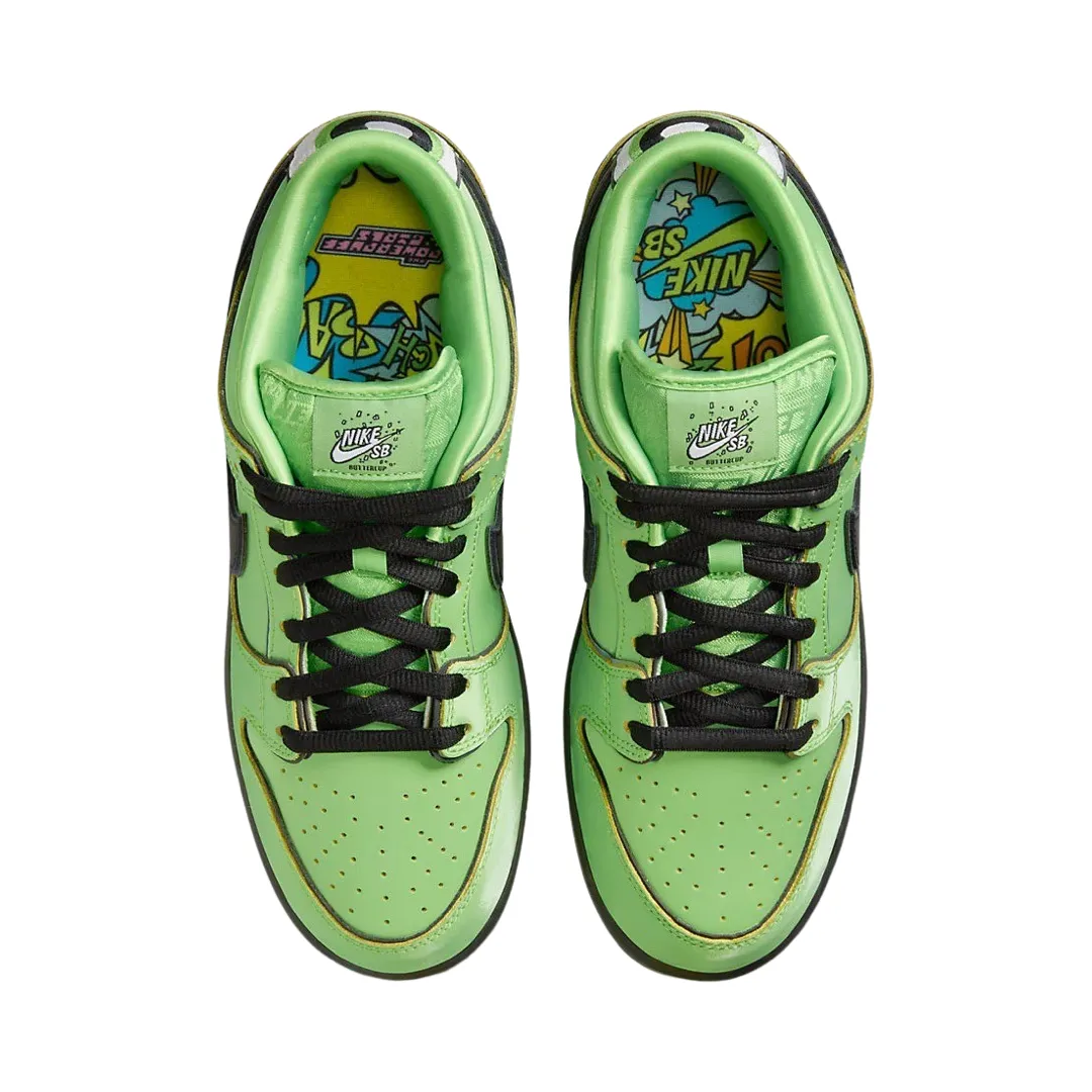 Nike SB Dunk Low Pro QS Powerpuff Girls Buttercup Bösartiges Grün Schwarzer Lotus Rosa Nike Dunk
