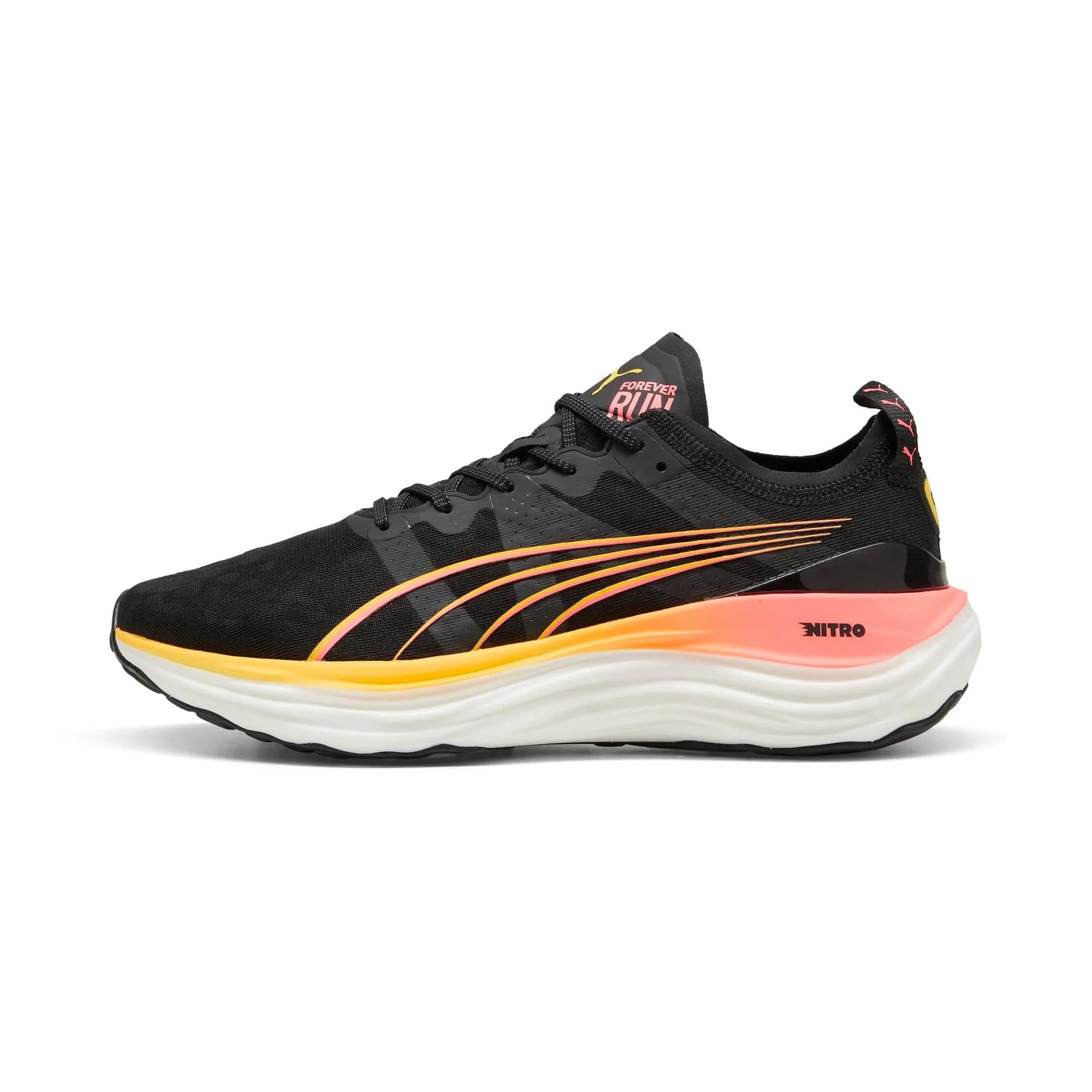 Puma Herren ForeverRun NITRO Laufschuhe in Schwarz-Sonnenstrom-Sonnenuntergangsglühen AW24