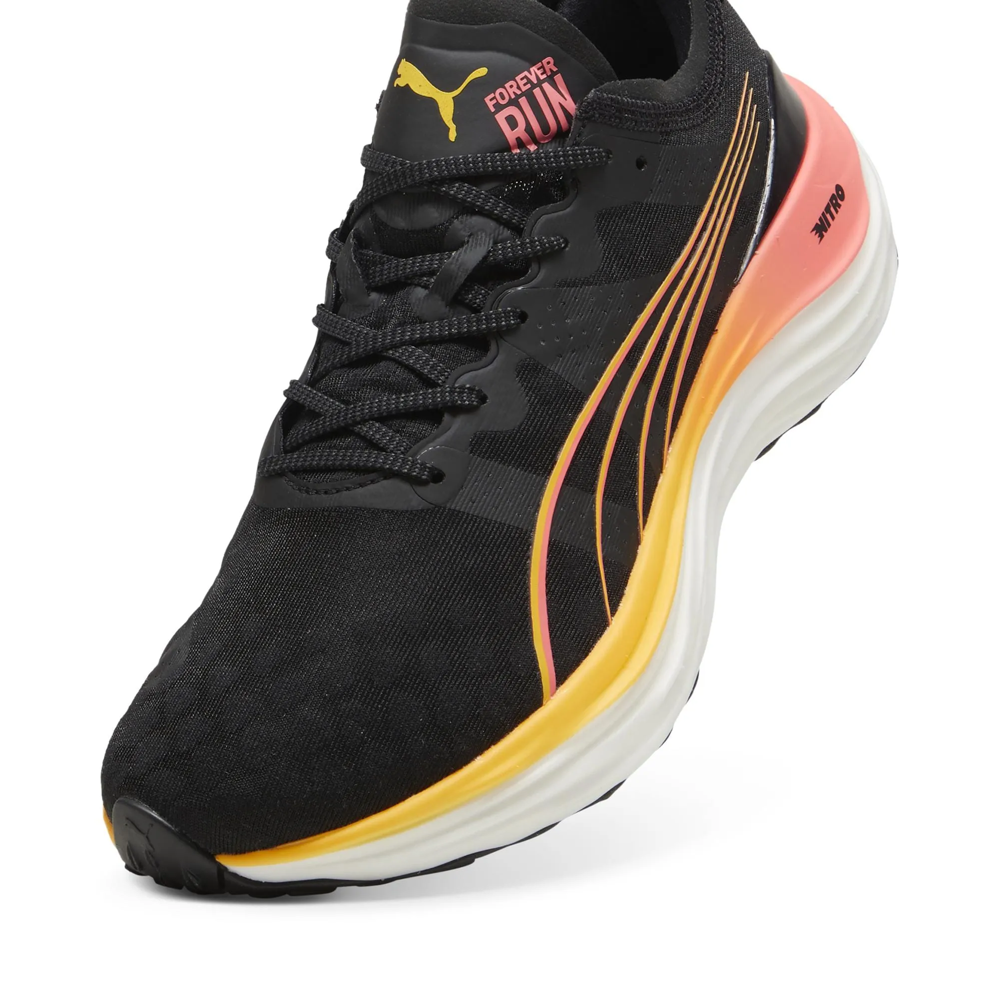 Puma Herren ForeverRun NITRO Laufschuhe in Schwarz-Sonnenstrom-Sonnenuntergangsglühen AW24