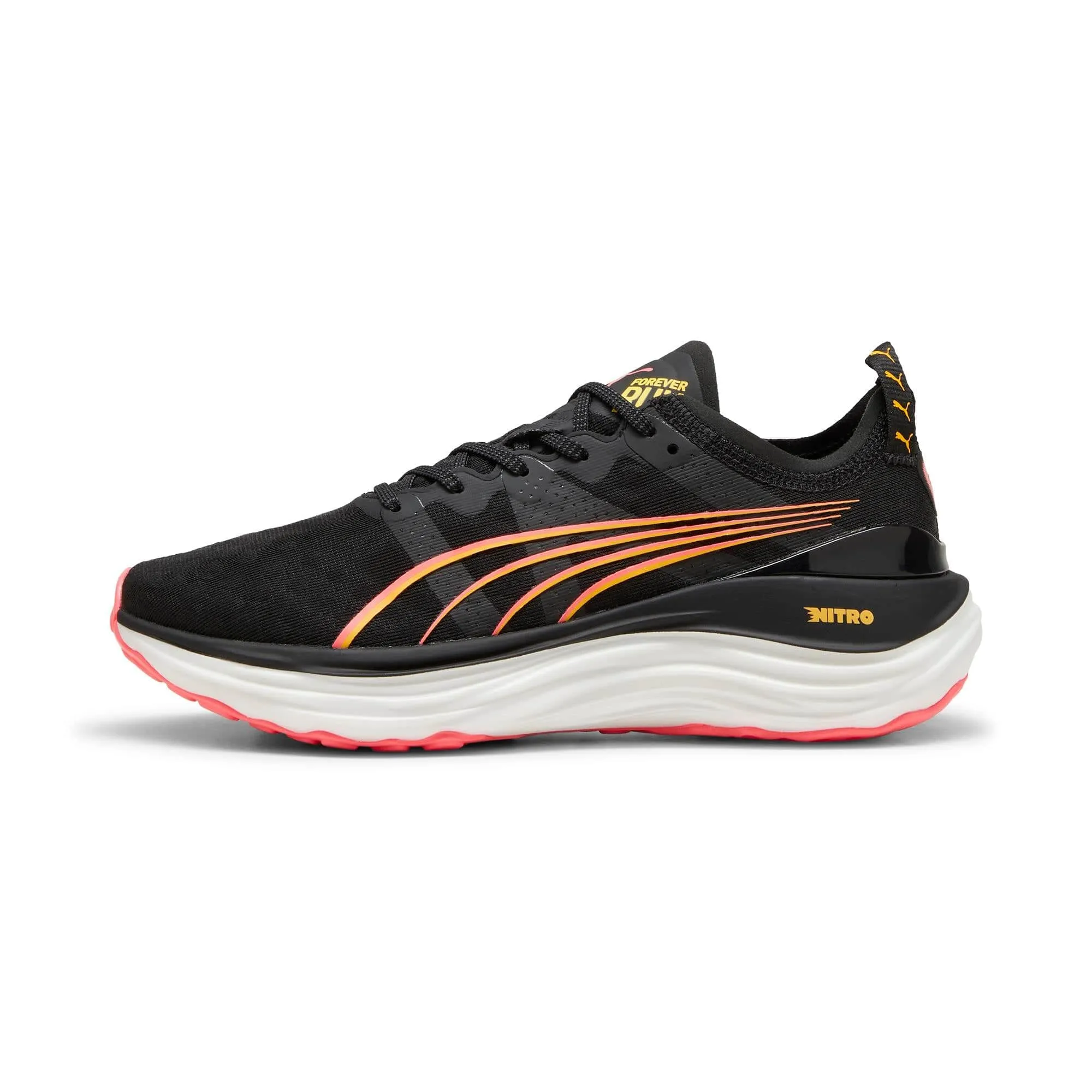 Puma Damen ForeverRun NITRO in Schwarz-Sonnenstrom-Sonnenuntergangsglühen AW24 Schuhe_Puma-Laufschuhe