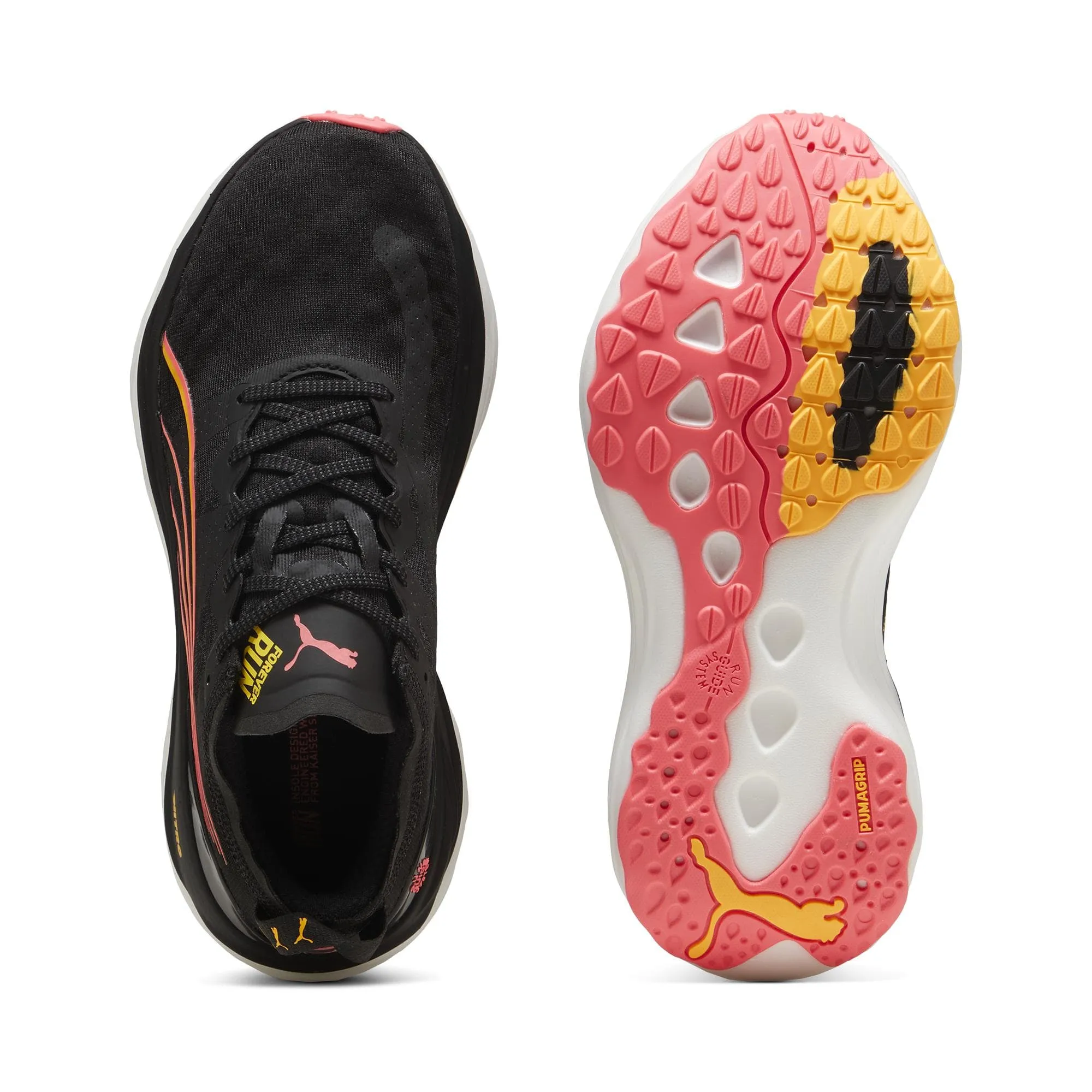 Puma Damen ForeverRun NITRO in Schwarz-Sonnenstrom-Sonnenuntergangsglühen AW24 Schuhe_Puma-Laufschuhe