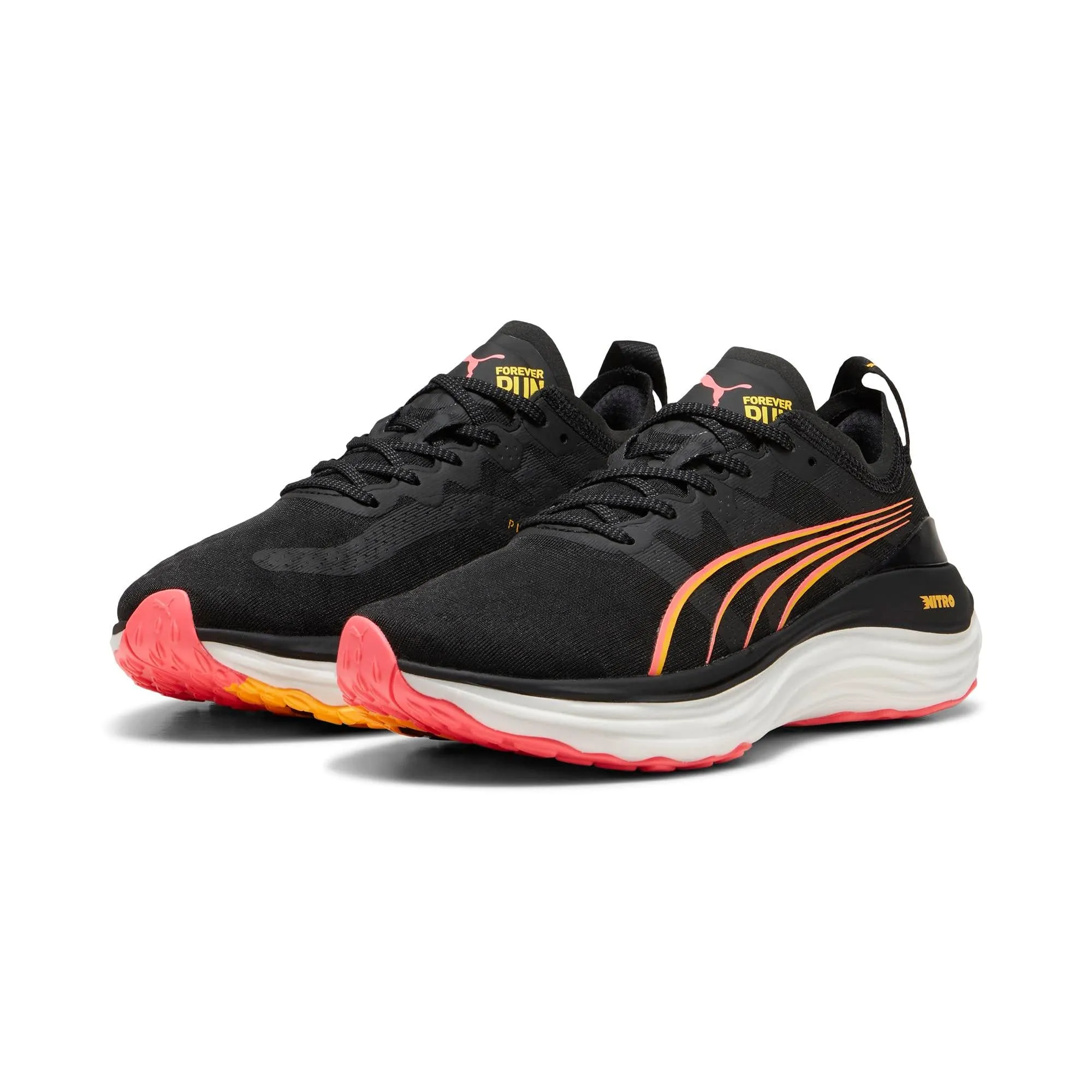 Puma Damen ForeverRun NITRO in Schwarz-Sonnenstrom-Sonnenuntergangsglühen AW24 Schuhe_Puma-Laufschuhe