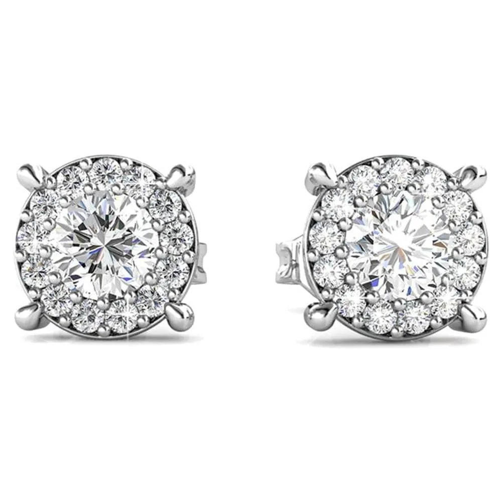 Raylee 18k Weißgold Halo Halskette und Stecker Ohrringe Schmuckset mit Swarovski Kristallen