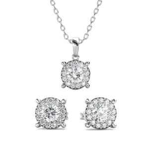 Raylee 18k Weißgold Halo Halskette und Stecker Ohrringe Schmuckset mit Swarovski Kristallen