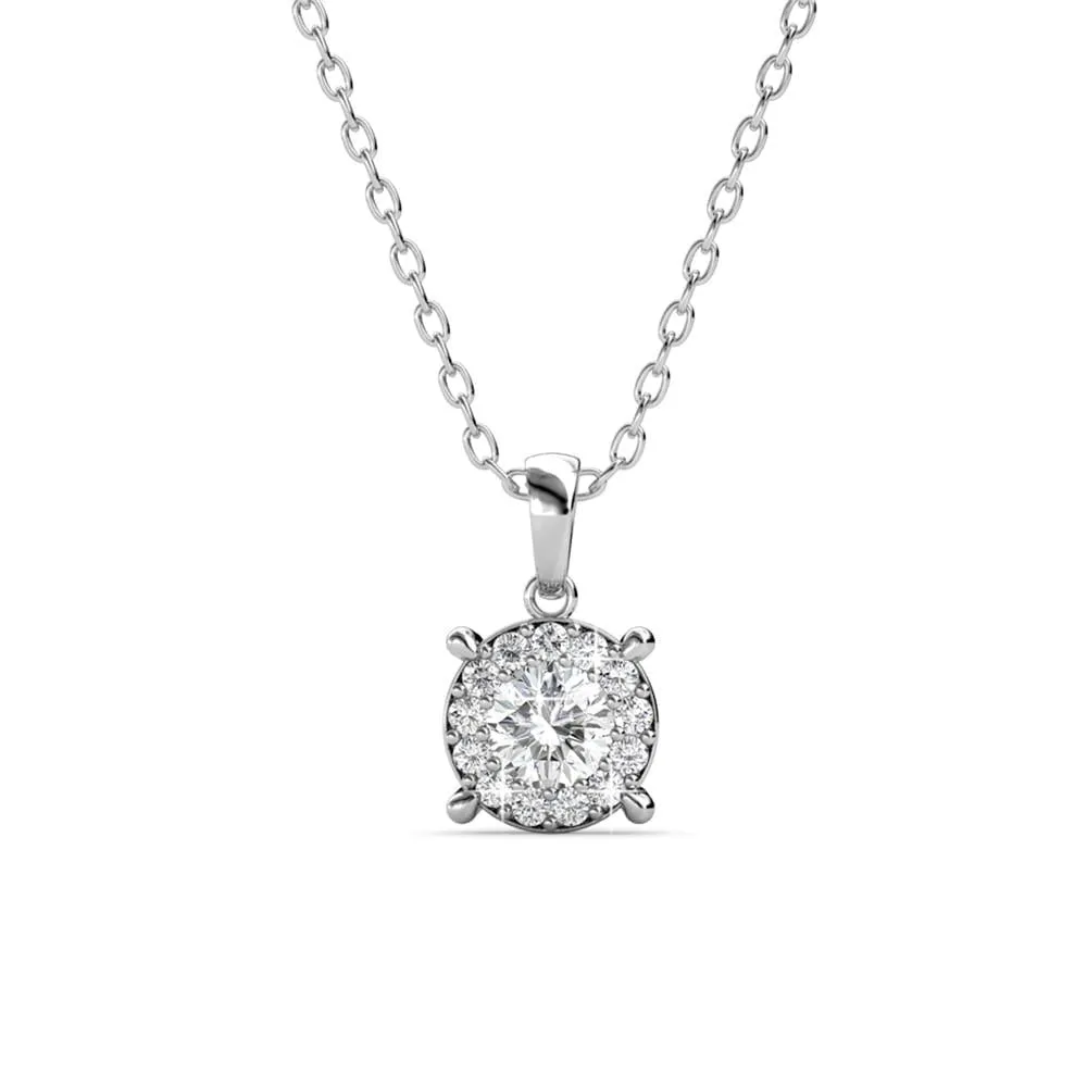 Raylee 18k Weißgold Halo Halskette und Stecker Ohrringe Schmuckset mit Swarovski Kristallen