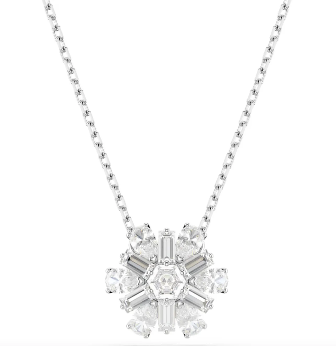 Swarovski Schmuck Idyllia Gemischte Schliffe Schneeflocke, Weiß, Rhodinierte Halskette