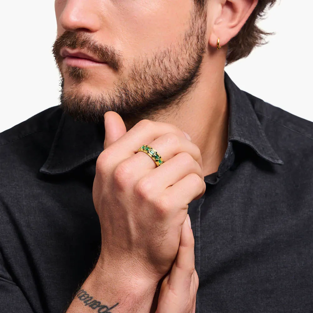 Thomas Sabo Silberschmuck Thomas Sabo Krokodil-Stein Grün Breiter Ring mit Gelbgoldbeschichtung