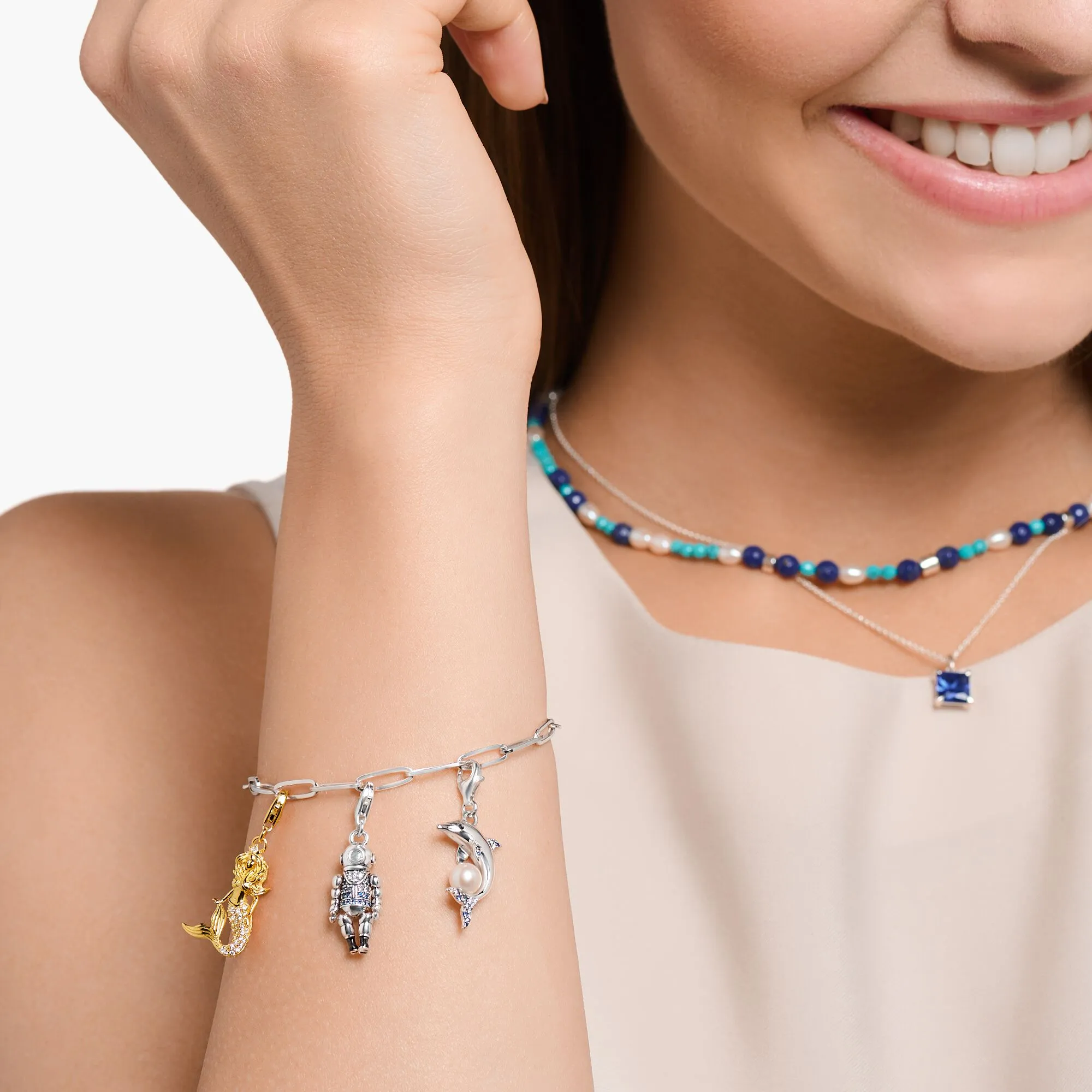 Thomas Sabo Damen Charms Schmuck Anhänger Delfin mit Perle Silber