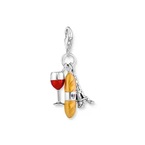 Thomas Sabo Damen Charms Schmuck Anhänger mit Rotweinglas, Eiffelturm & Baguette