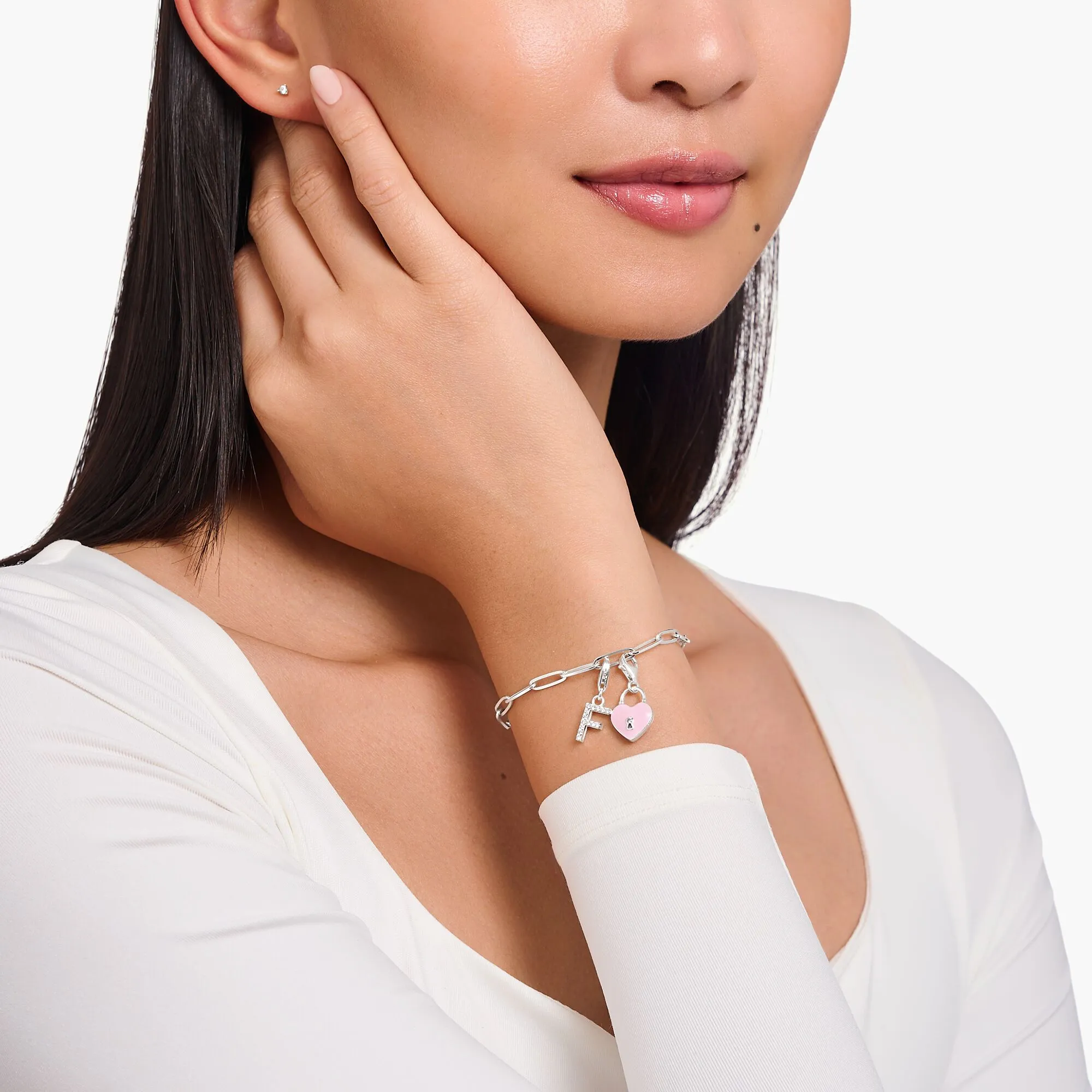 Thomas Sabo Damen Charms Schmuck Rosa Herz Vorhängeschloss Anhänger Silber