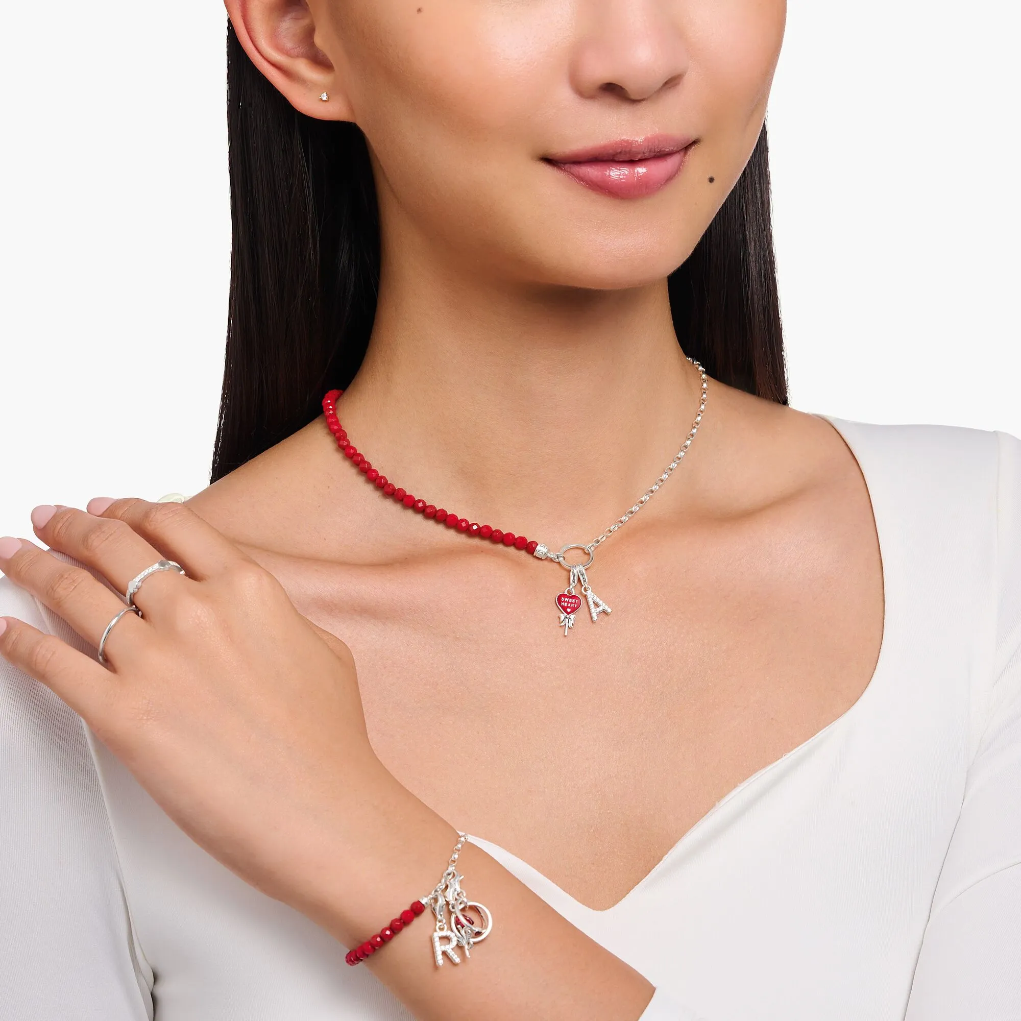 Thomas Sabo Damen Charms Schmuck Rotes Lollipop-Herz Charm Anhänger Silber