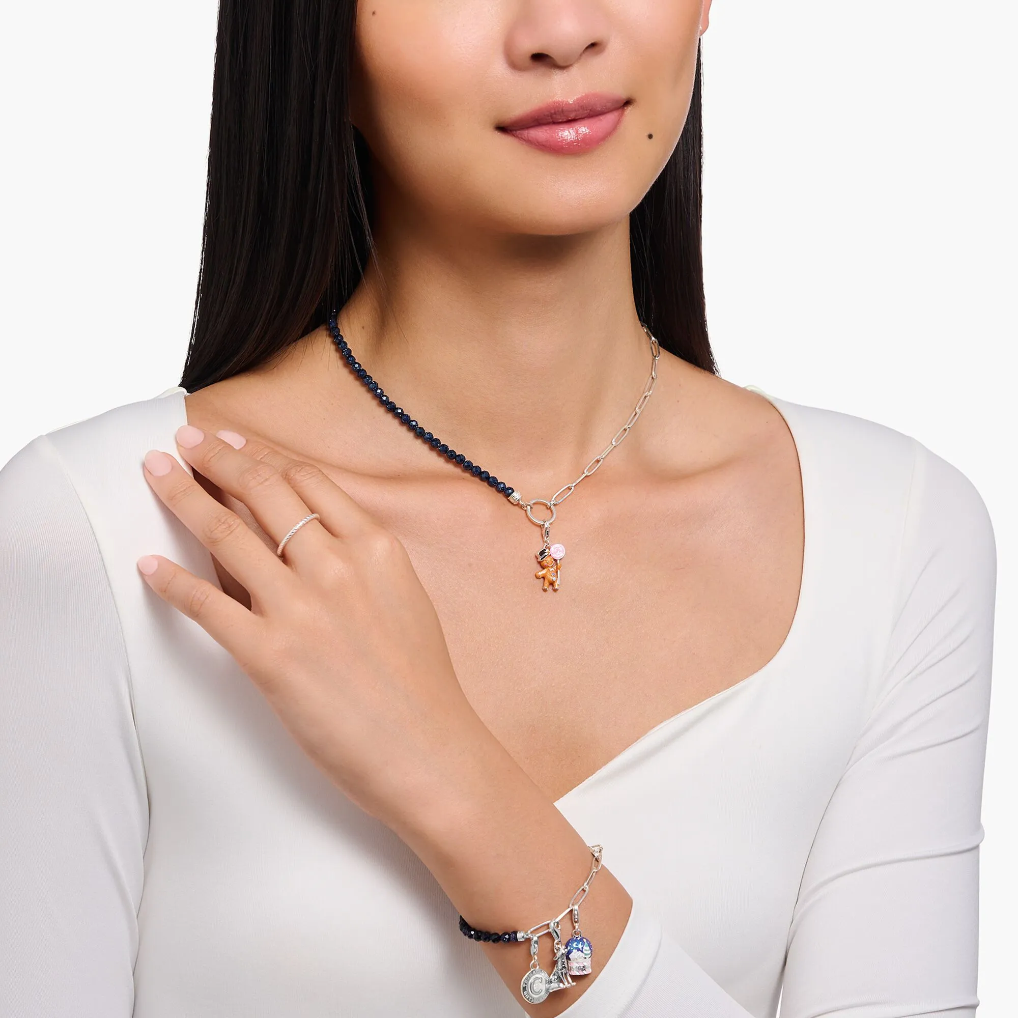 Thomas Sabo Damen Charms Schmuck Silber geschwärzter Lebkuchenmann Anhänger mit Lollipop