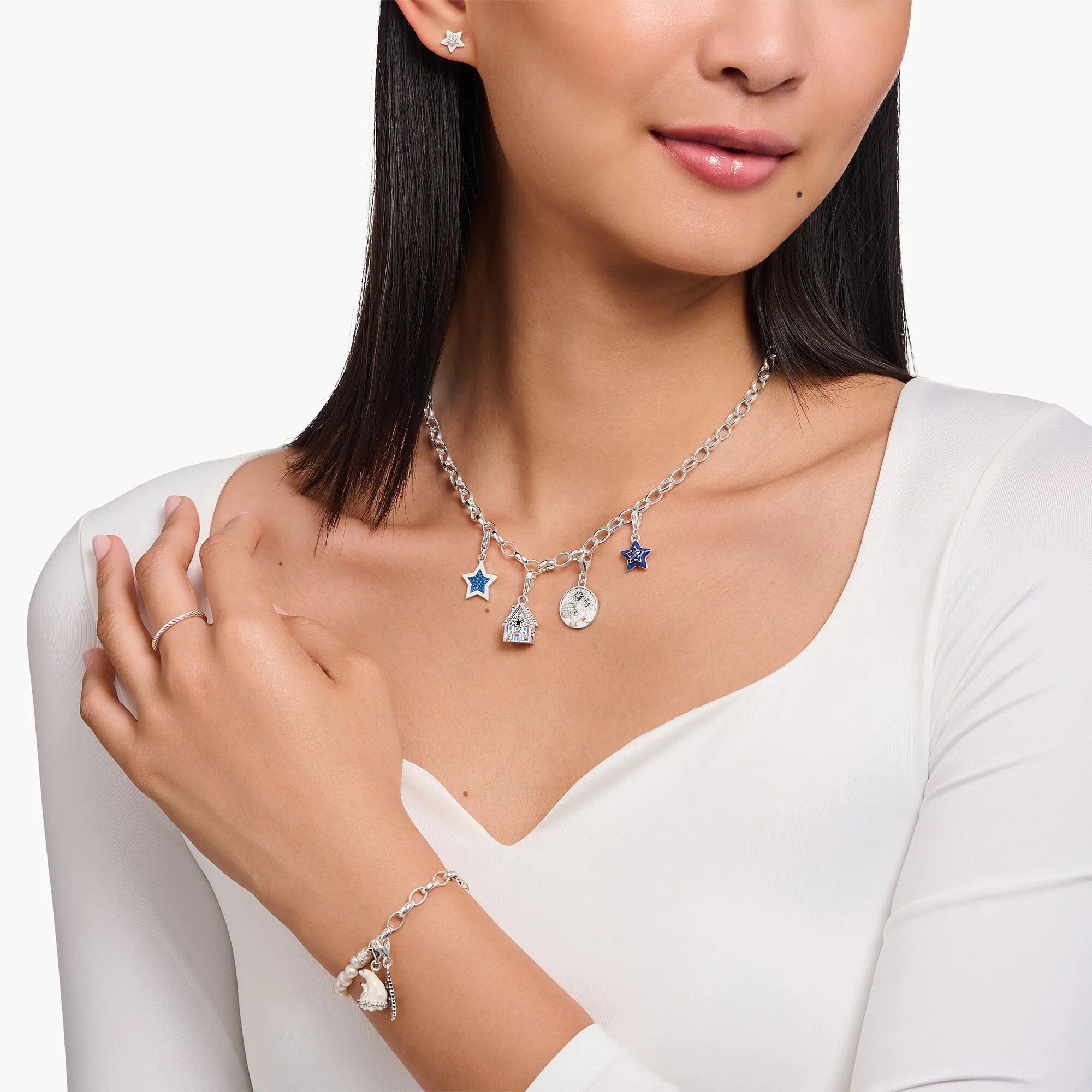 Thomas Sabo Damen Charms Schmuck Silber geschwärztes Iglu Charm mit Steinen