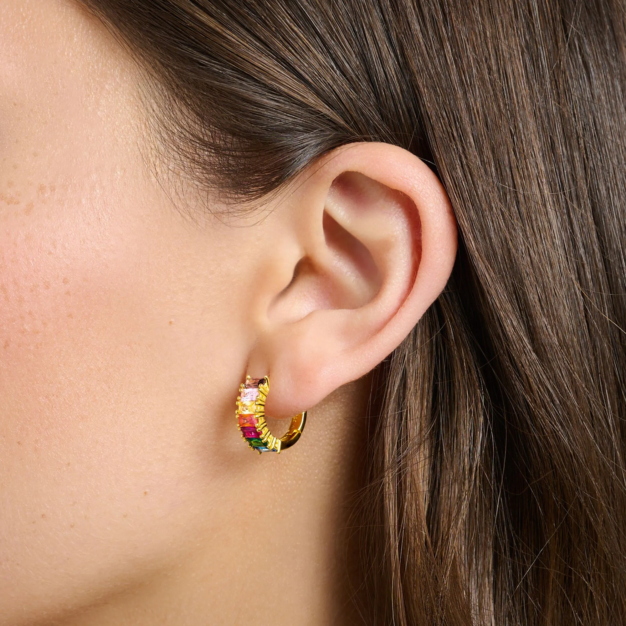 Thomas Sabo Damen Ohrringe Creolen Ohrringe mit farbigen Steinen Pavé Gold