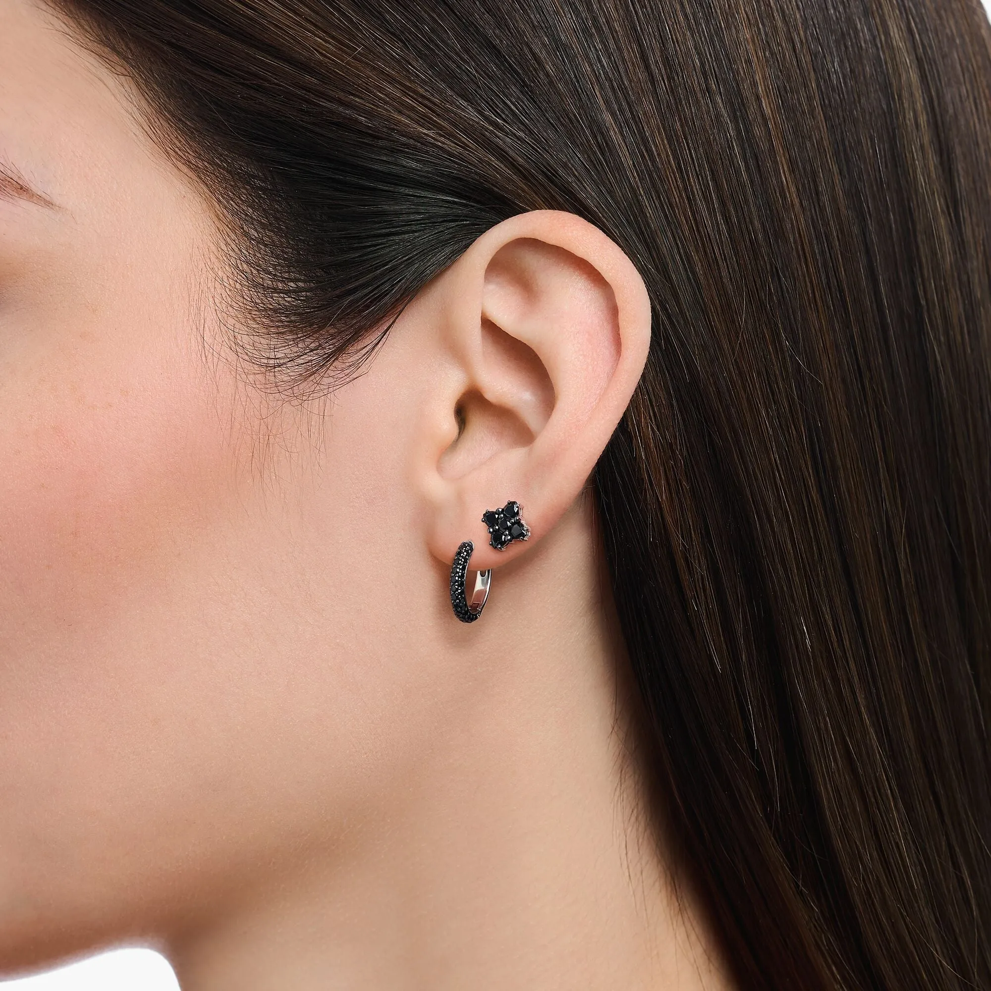 Thomas Sabo Damen Ohrringe Creolen mit schwarzen Zirkonia im Pavé-Design
