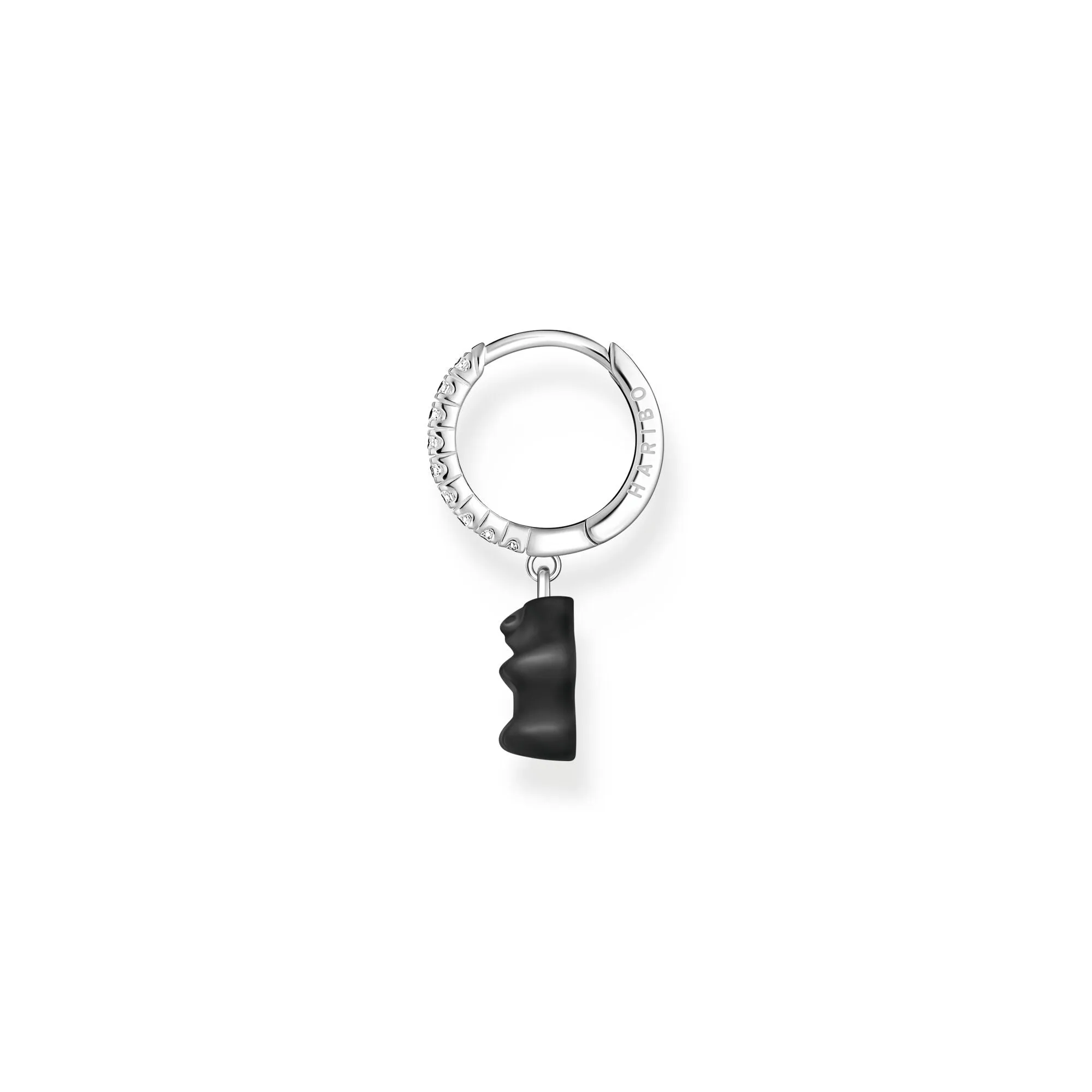 Thomas Sabo Damen Ohrringe Einzelner Ohrring mit schwarzem Goldbär-Anhänger & Zirkonia