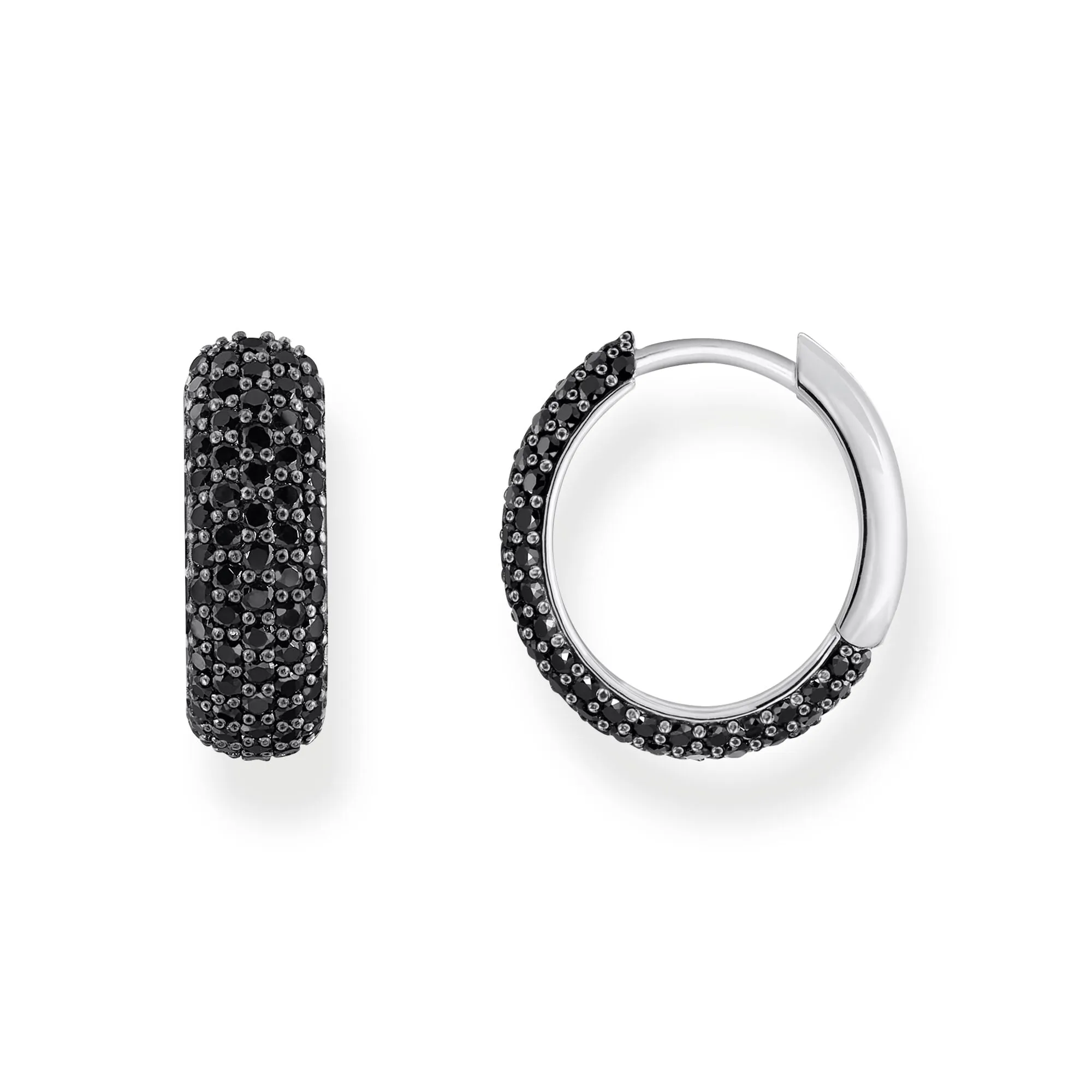 Thomas Sabo Damen Ohrringe Kleine, breite Creolen mit schwarzen Zirkonia