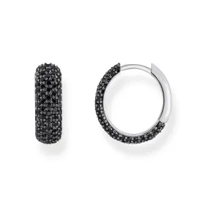 Thomas Sabo Damen Ohrringe Kleine, breite Creolen mit schwarzen Zirkonia