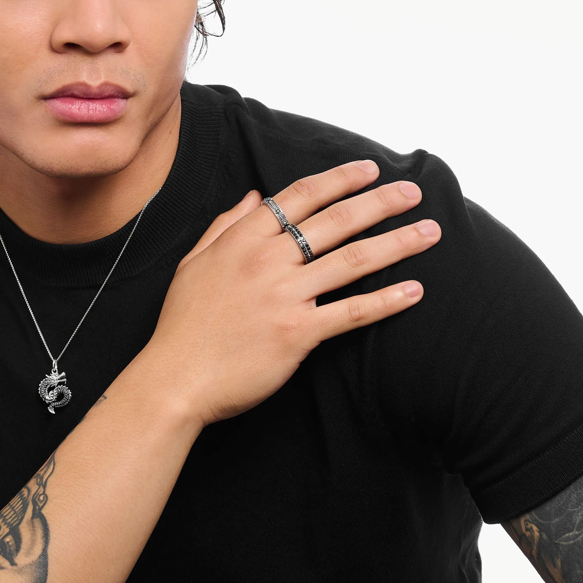 Thomas Sabo Damenringe Verzierter Bandring mit schwarzen Zirkonia