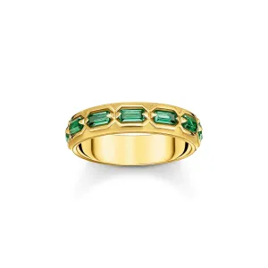 Thomas Sabo Damenringe Gold plattierter Ring im Krokodil-Design mit grünen Steinen