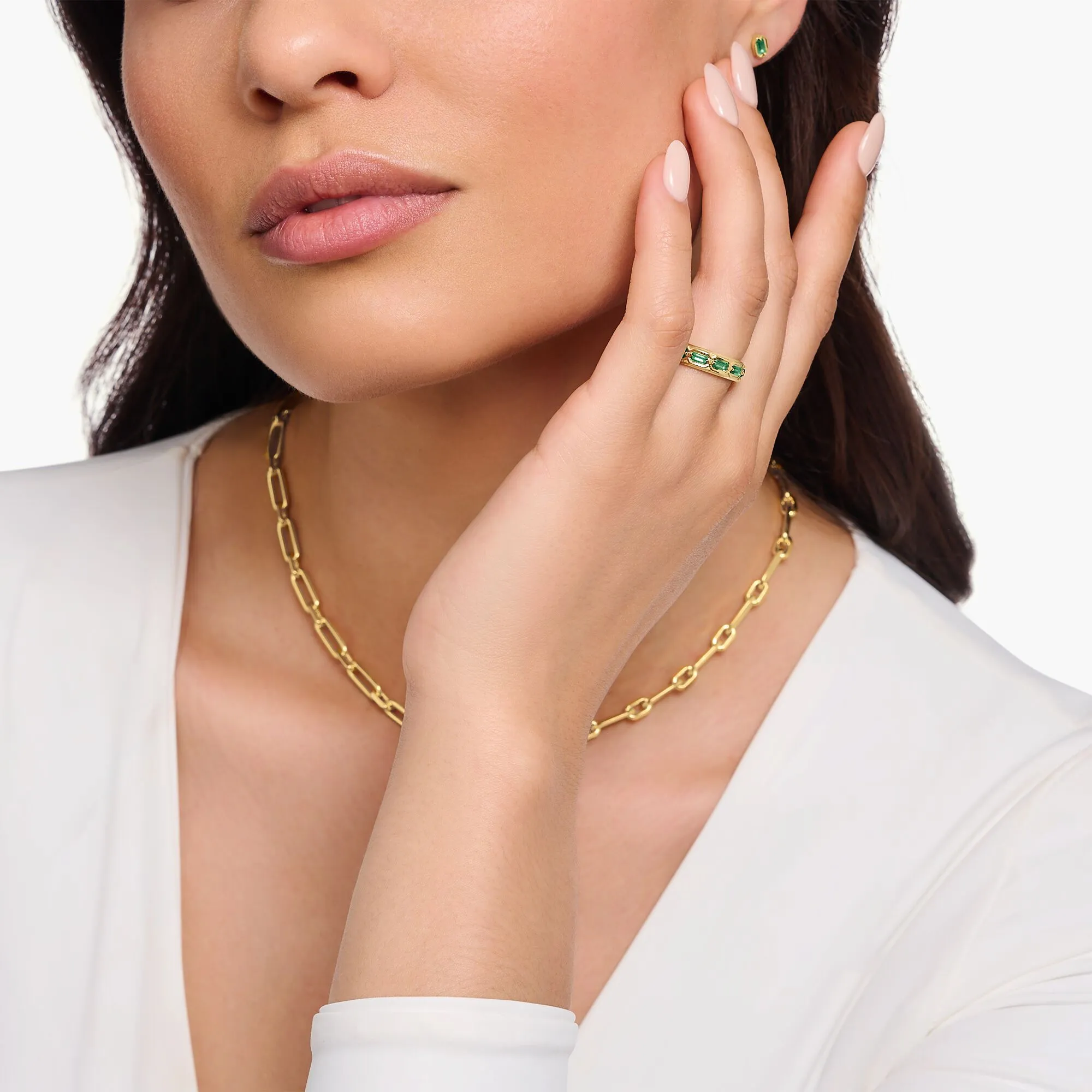Thomas Sabo Damenringe Gold plattierter Ring im Krokodil-Design mit grünen Steinen