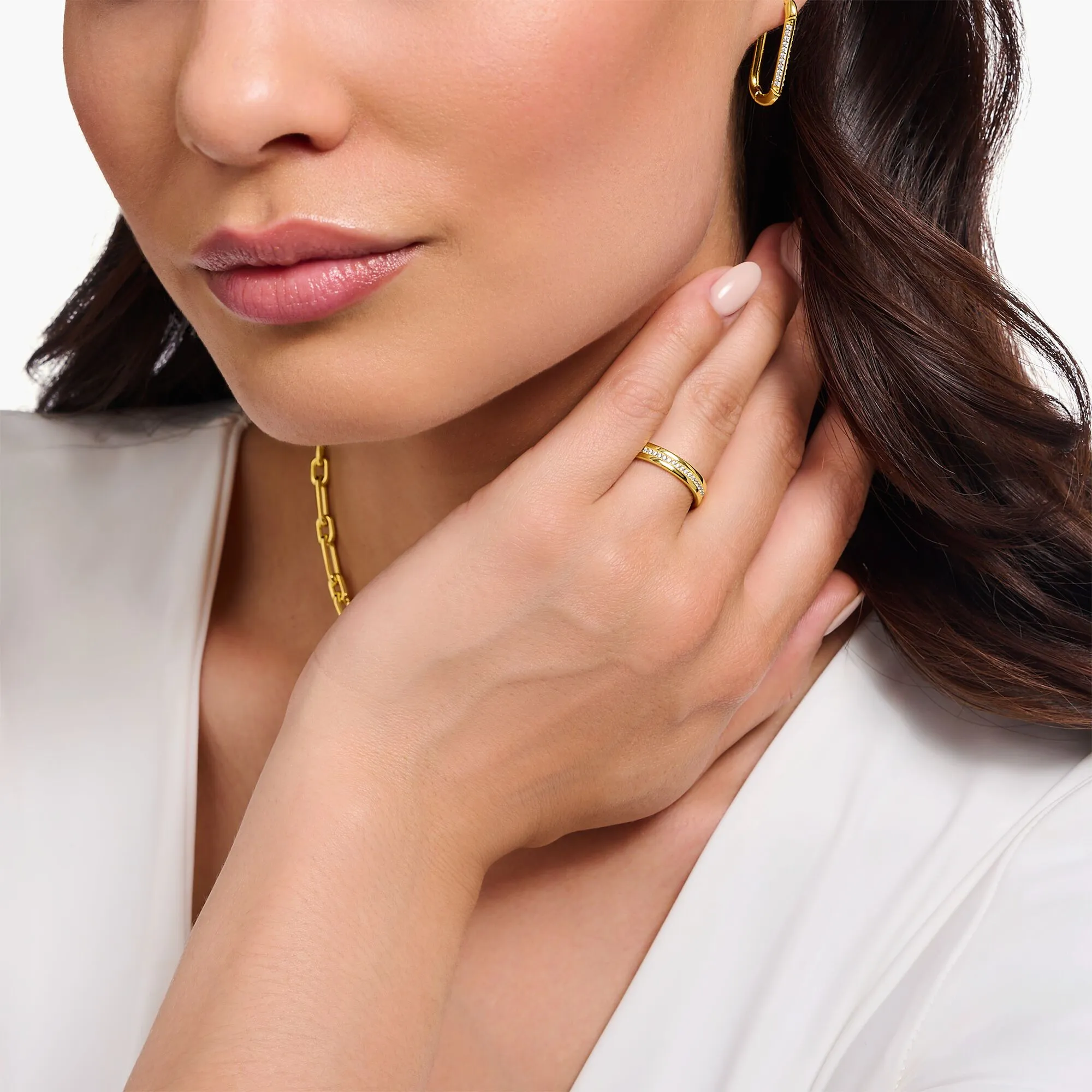 Thomas Sabo Damenringe Goldener Bandring mit weißem Zirkonia