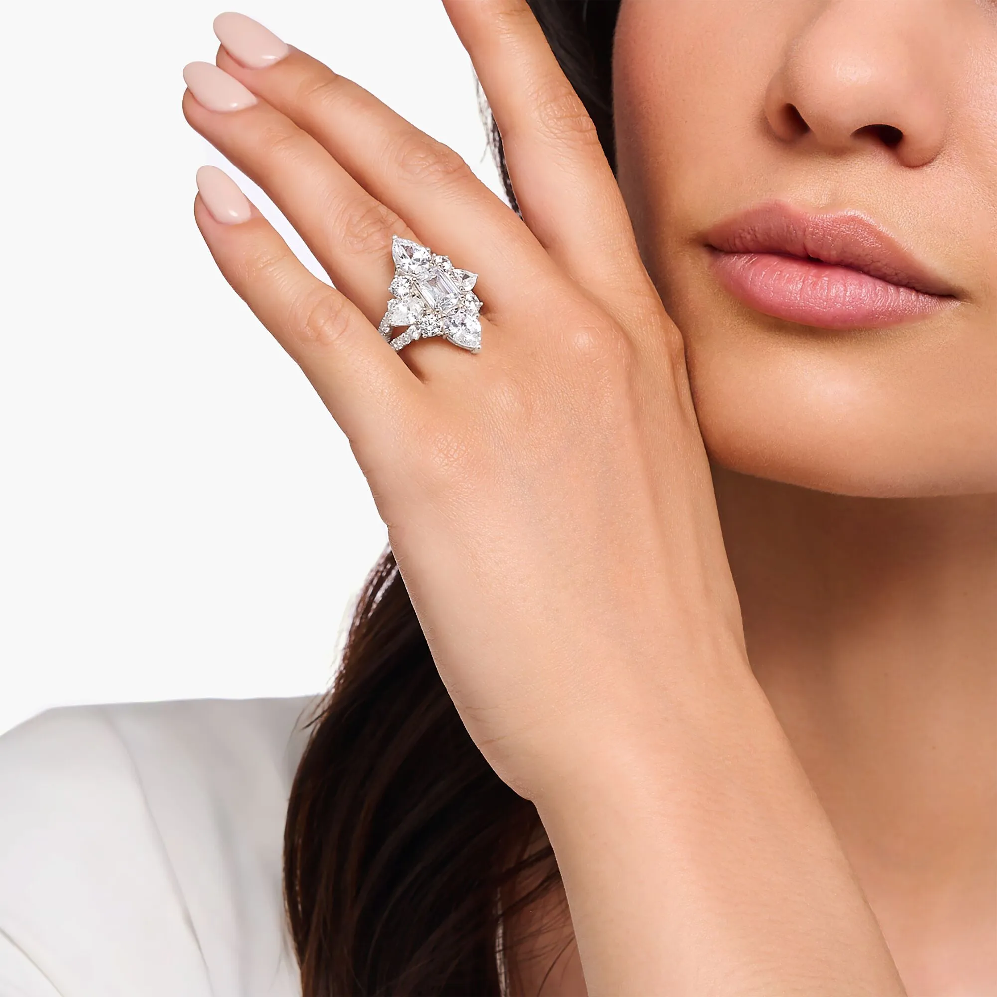 Thomas Sabo Damenringe Heritage Glam Cocktailring mit weißen Zirkonia-Steinen