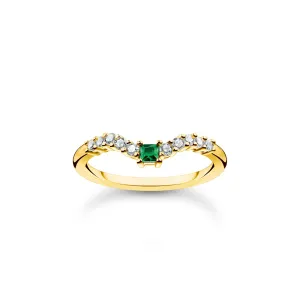 Thomas Sabo Damenringe Ring grüner Stein mit weißen Steinen Gold