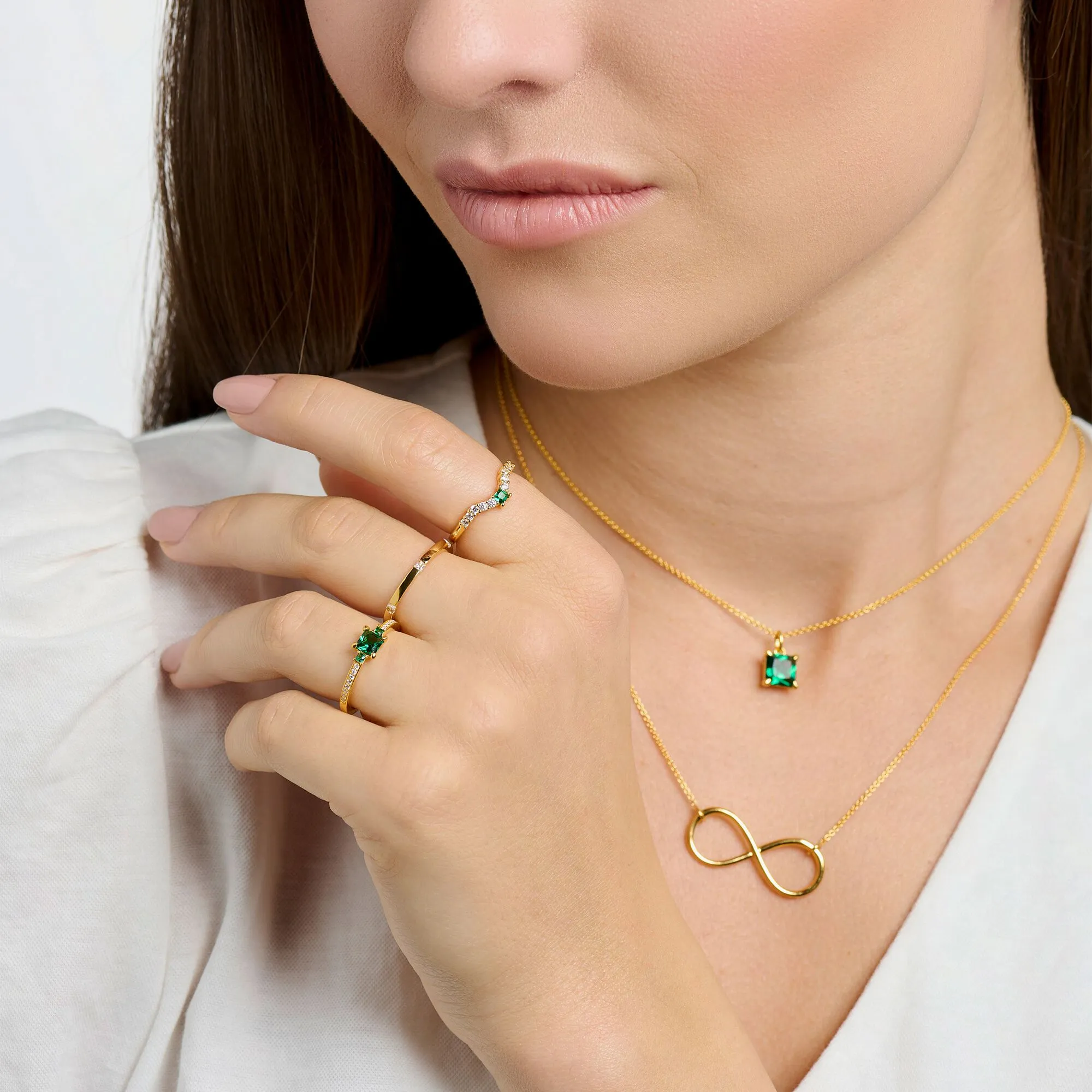 Thomas Sabo Damenringe Ring grüner Stein mit weißen Steinen Gold