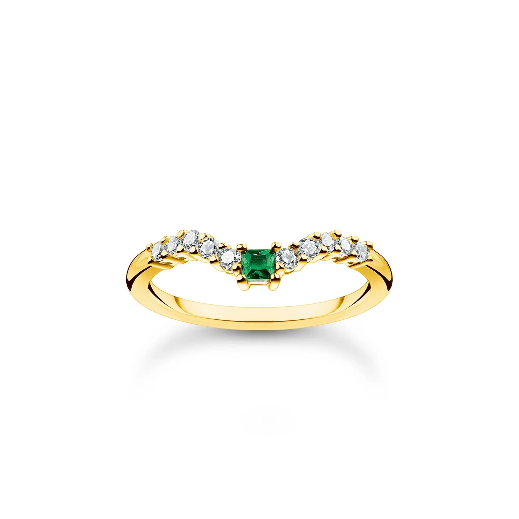 Thomas Sabo Damenringe Ring grüner Stein mit weißen Steinen Gold