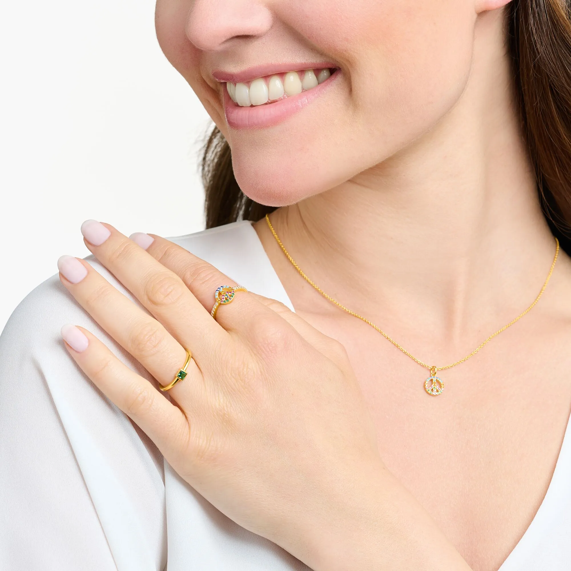 Thomas Sabo Damenringe Ring Frieden mit bunten Steinen Gold
