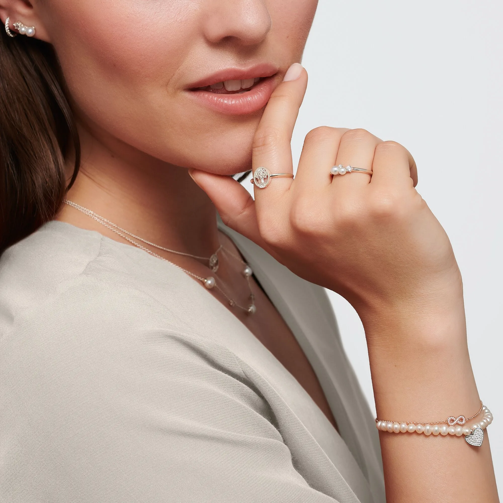 Thomas Sabo Damenringe Ring Perlen und weiße Steine Silber